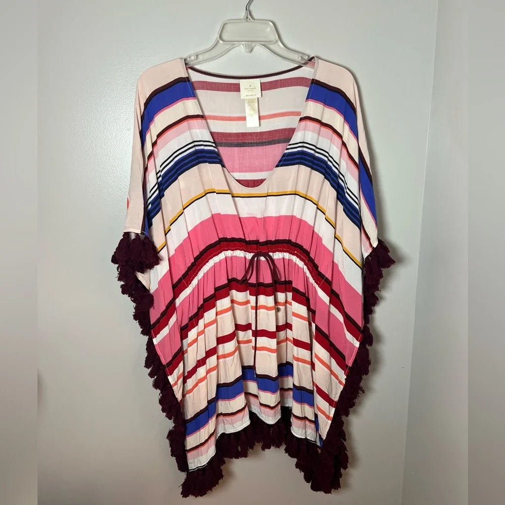 Kate Spade Miramar Striped Swim Cover Up Dress Tassels Resortwear Preppy Size M